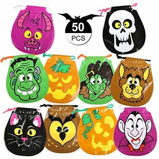 GWHOLE 50 x Bolsa de Dulces Halloween para Niños con Cordón Bolsa