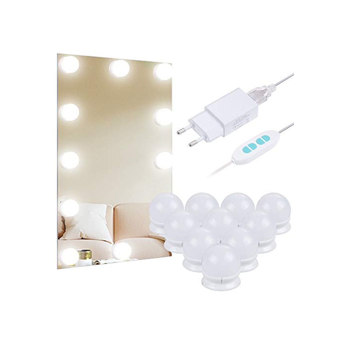 Social Anpro Luces LED Kit de Espejo con 10 Bombillas regulables