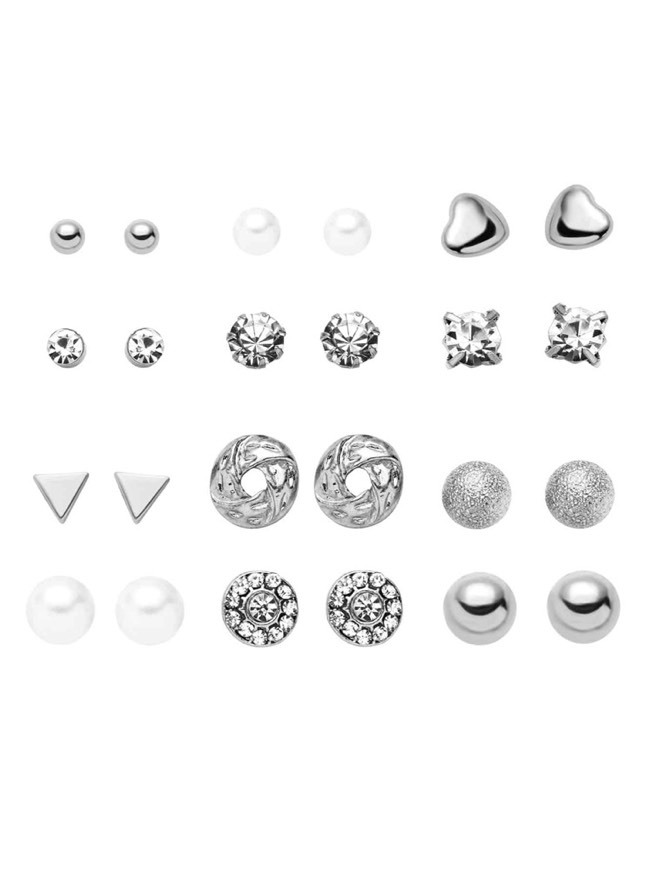 Sets De Pendientes Con Tachuelas Geométricos- Plateado