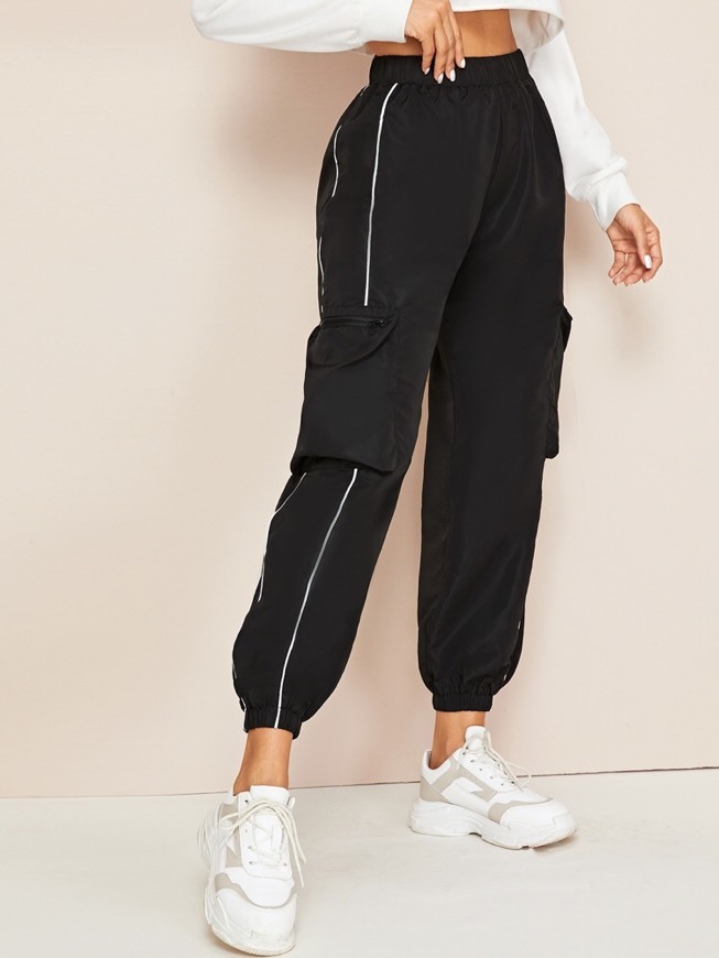 Social Pantalones Cargo Con Bolsillos Laterales Ribete Con Tubería 