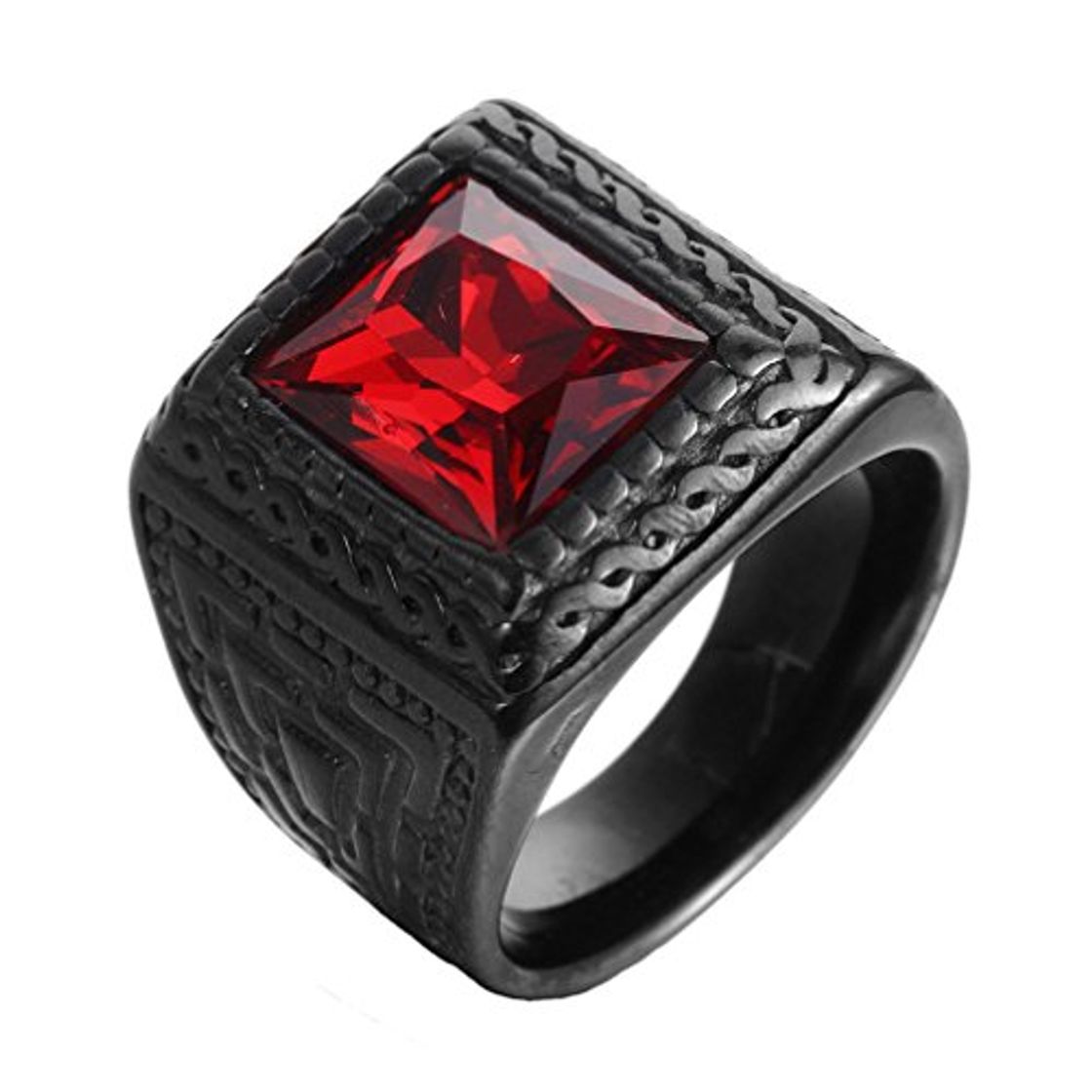 Social HIJONES Hombre De Acero Inoxidable con Piedra Roja Grande Negro Anillo TamañO 17