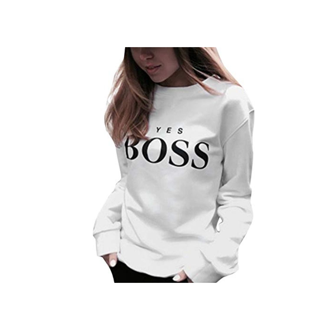 Fashion Mujeres Sudadera Cuello Redondo Manga Larga Casual Suelto Blusa Estampado de Letras