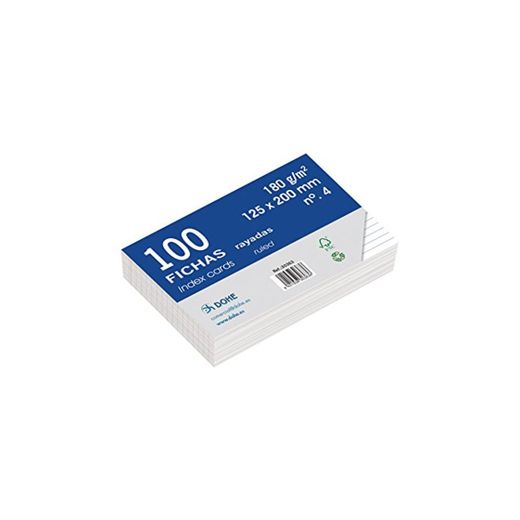 Dohe 30363 - Pack de 100 fichas rayadas de cartulina blanca