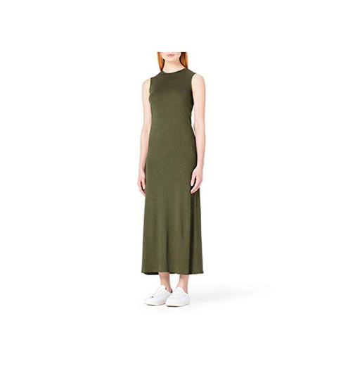 Marca Amazon - MERAKI Vestido Maxi Slim Fit de Algodón Mujer, Verde