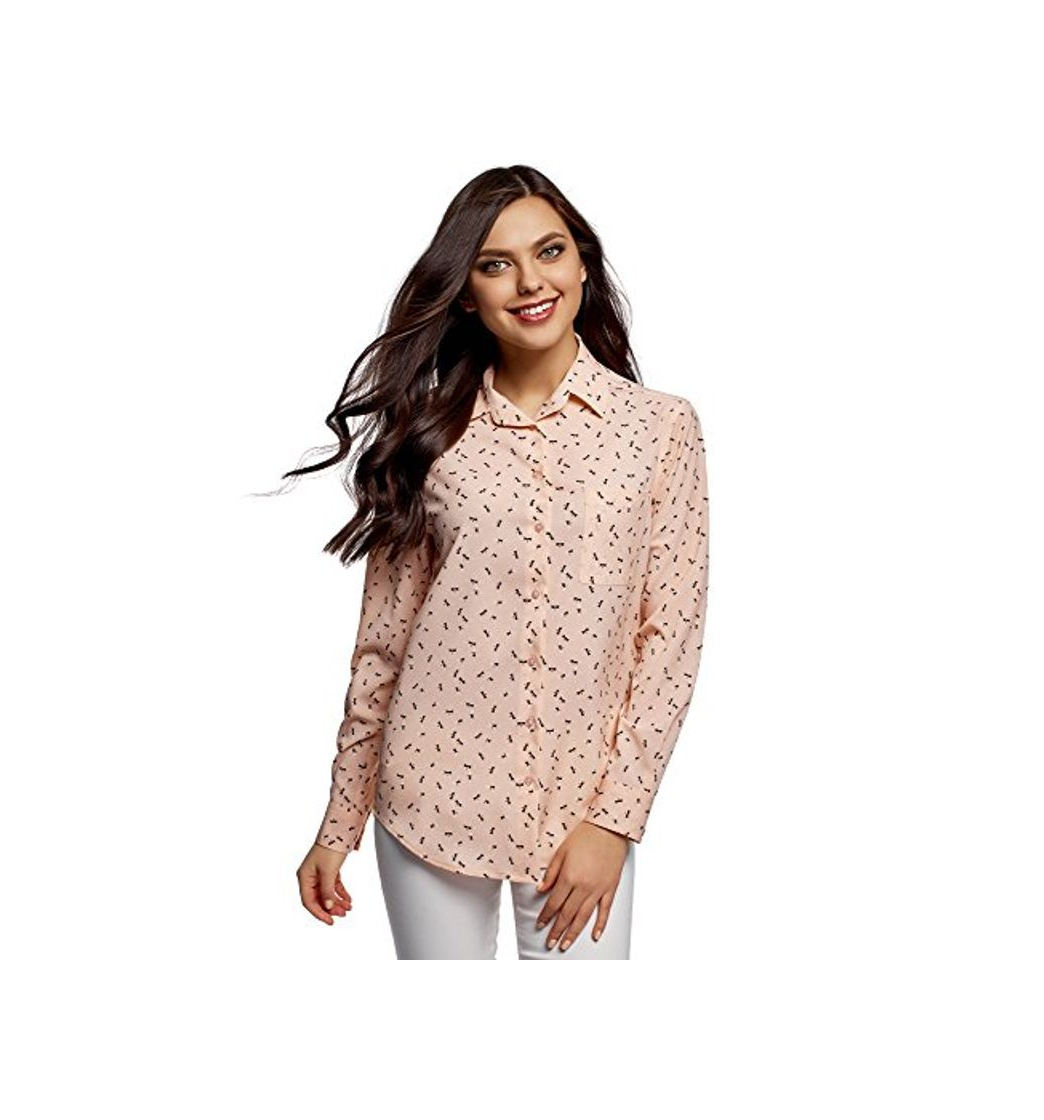 Producto oodji Ultra Mujer Blusa Recta con Bolsillo en el Pecho, Rosa, ES