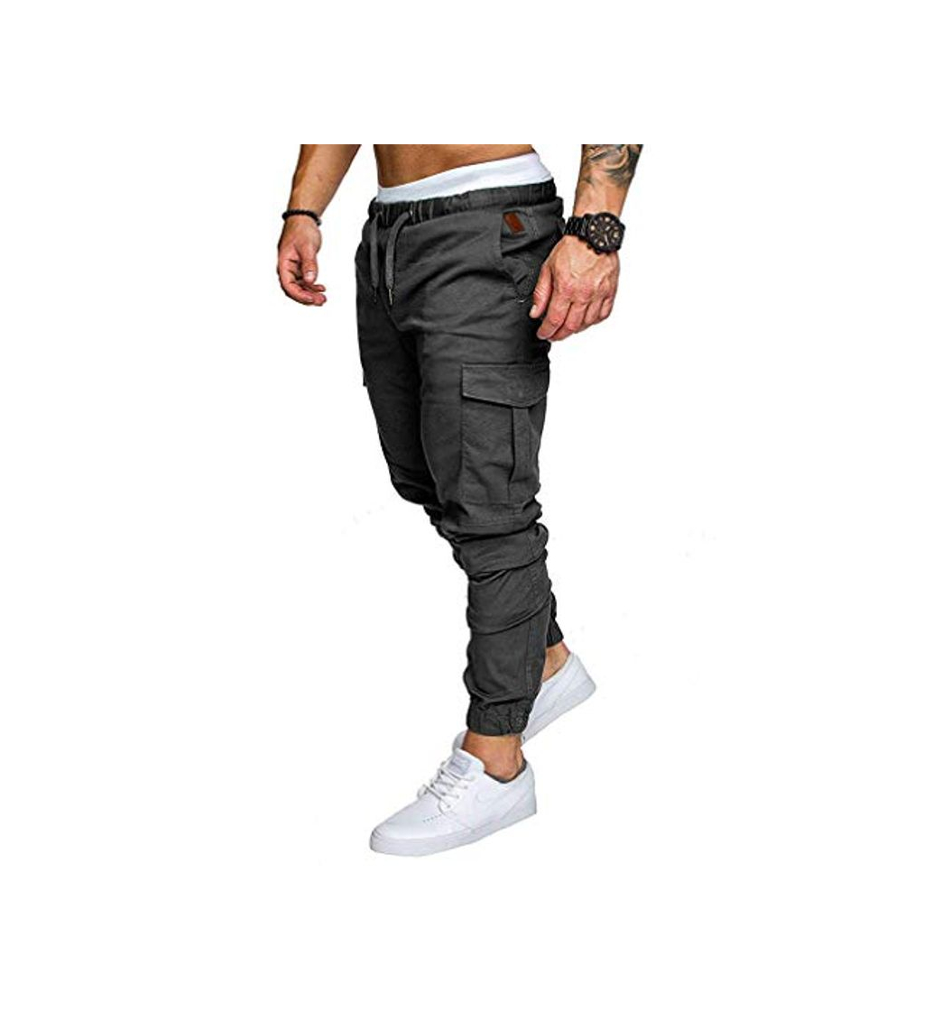 Social Socluer Cinturón de algodón elástico de los Hombres Pantalones de Carga Largos con cordón Bolsillos Laterales Pantalones Deportivos Pantalones de Jogging Ropa Deportiva