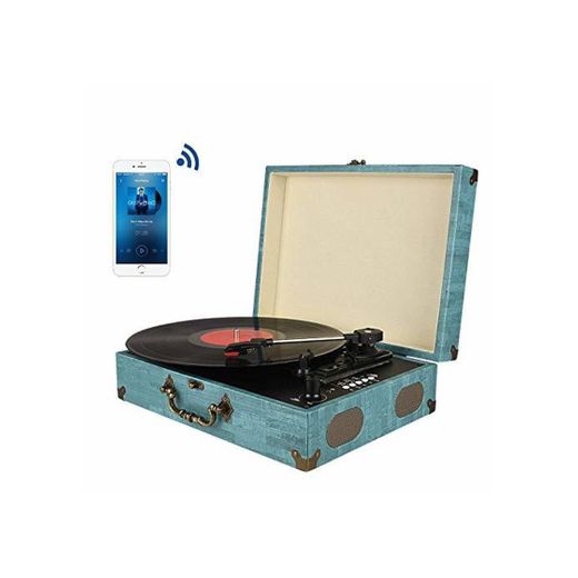 Tocadiscos Bluetooth con Estéreo Altavoces, Tocadiscos de Vinilo de Estilo Vintage, 33/45/78