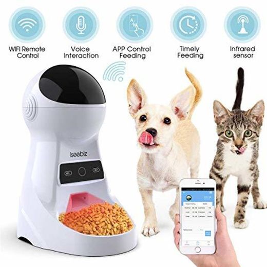 Iseebiz Comedero Automático Gatos/Perros Dispensador de Comida WiFi con App Control Recordatorio