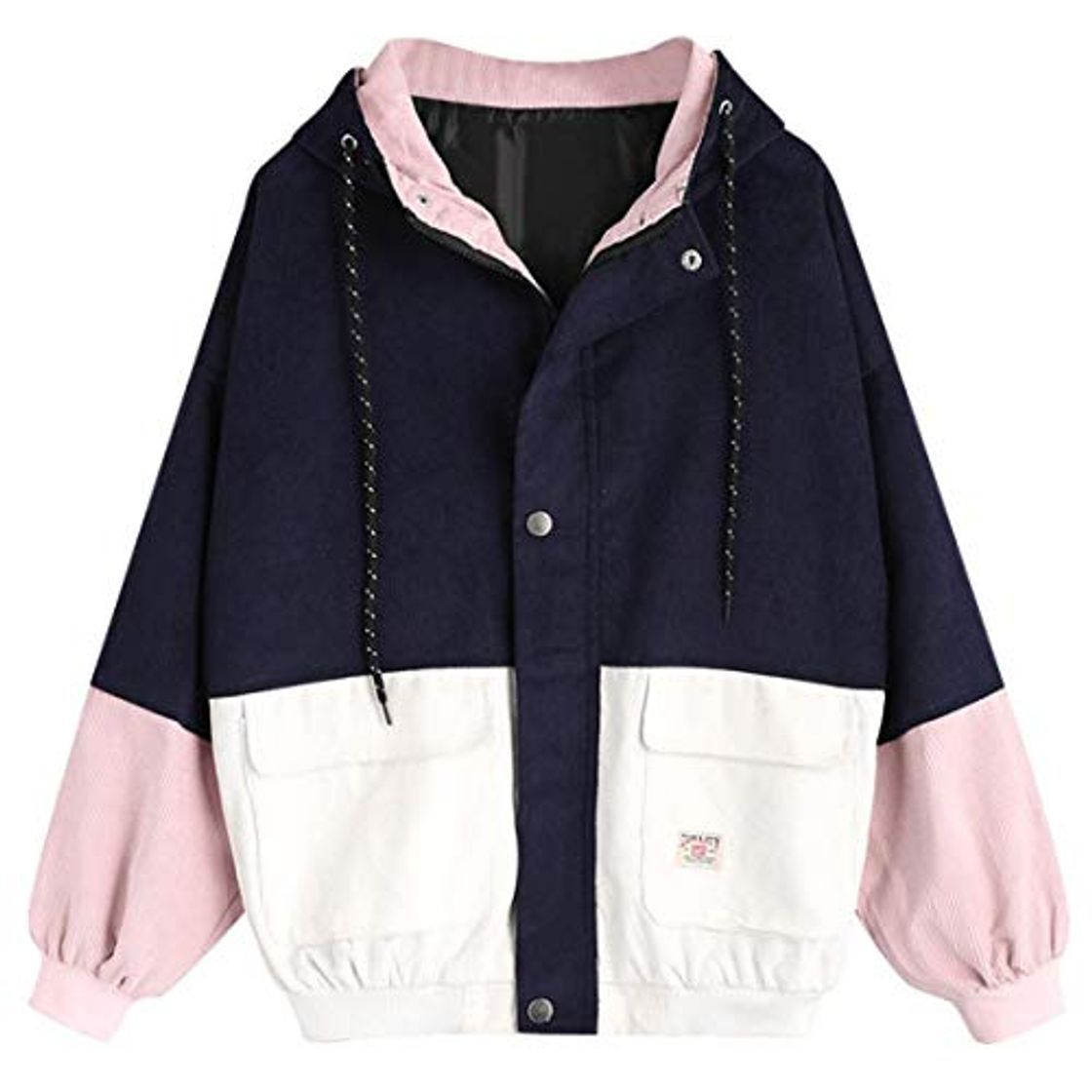 Social Overdose Mujer De Manga Larga Patchwork De Pana De Invierno De Gran TamañO De La Manera Chaqueta De La Cremallera Rompevientos Capa De Abrigo