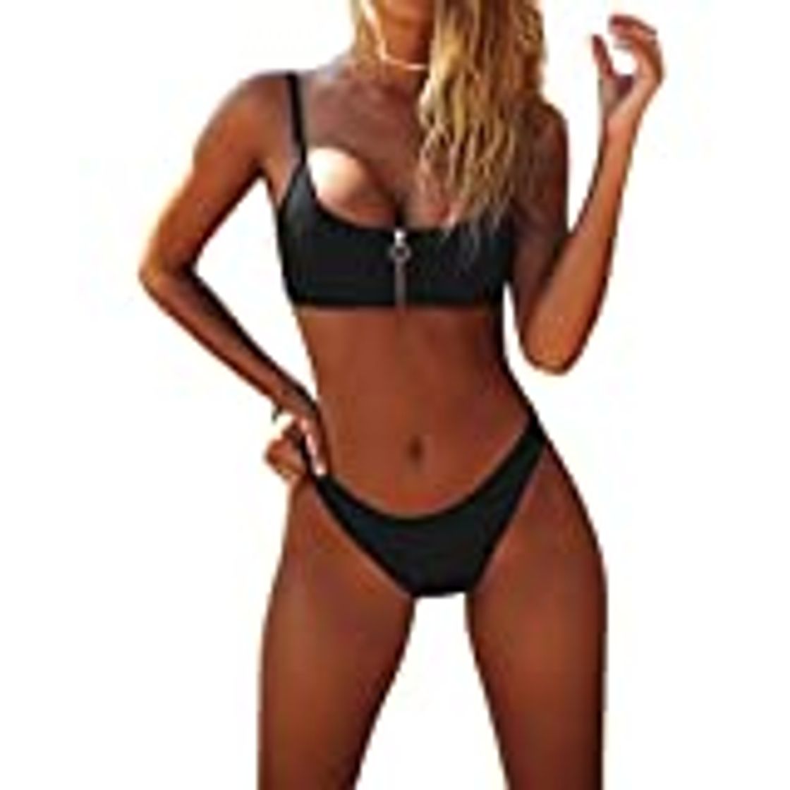 Moda Amazon Essentials - Top de bikini clásico para mujer, soporte ligero, Negro,