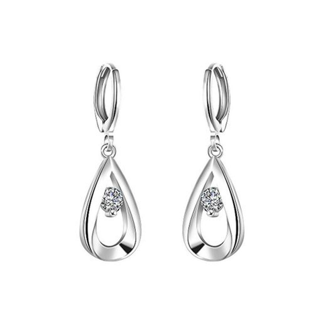 Fashion Qian Mu plata plateada forma de l¨¢grima con bisagras largas cuelgan gota pendientes c¨²bicos de circonita para las mujeres