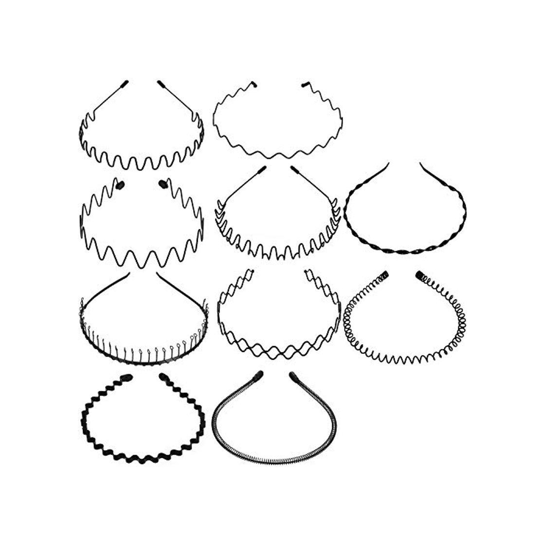 10 Piezas Diademas de Metal Diademas Onduladas Negras Unisex Diademas de Metal Antideslizantes Diademas Deportivas de Metal para Mujeres Hombres Accesorios Deportivos de Cabello