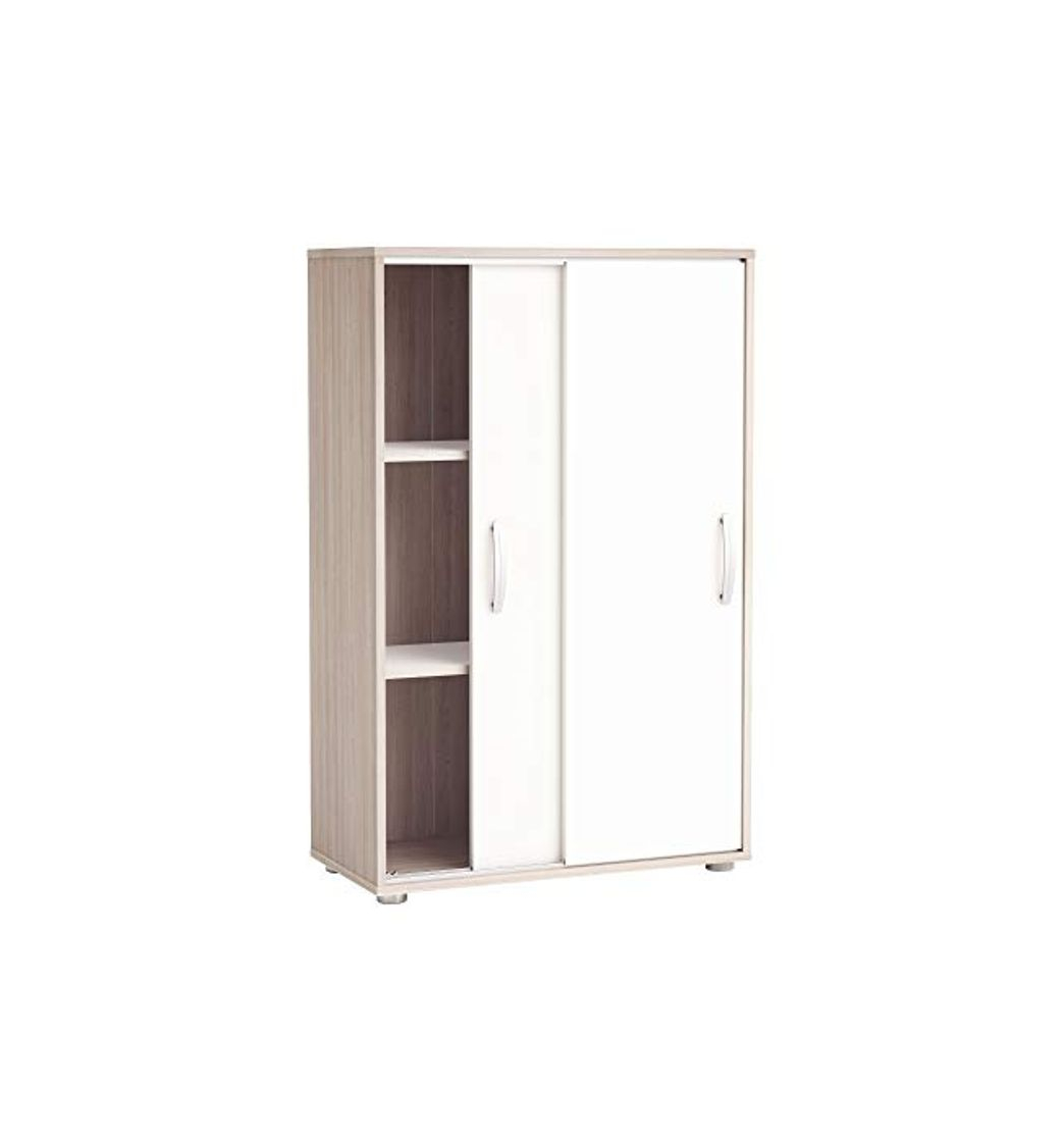 Producto Miroytengo Mueble Armario Auxiliar Puertas correderas Color Blanco y Roble 68x33x106 cm