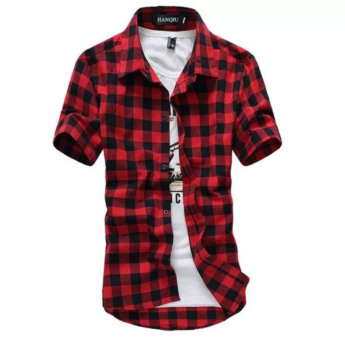 Social Camisa roja con cuadros negros