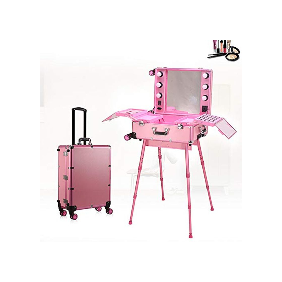 Fashion HLDWXN Maletín para Maquillaje Carretilla De Maquillaje Profesional Case Rolling Trolley Caja