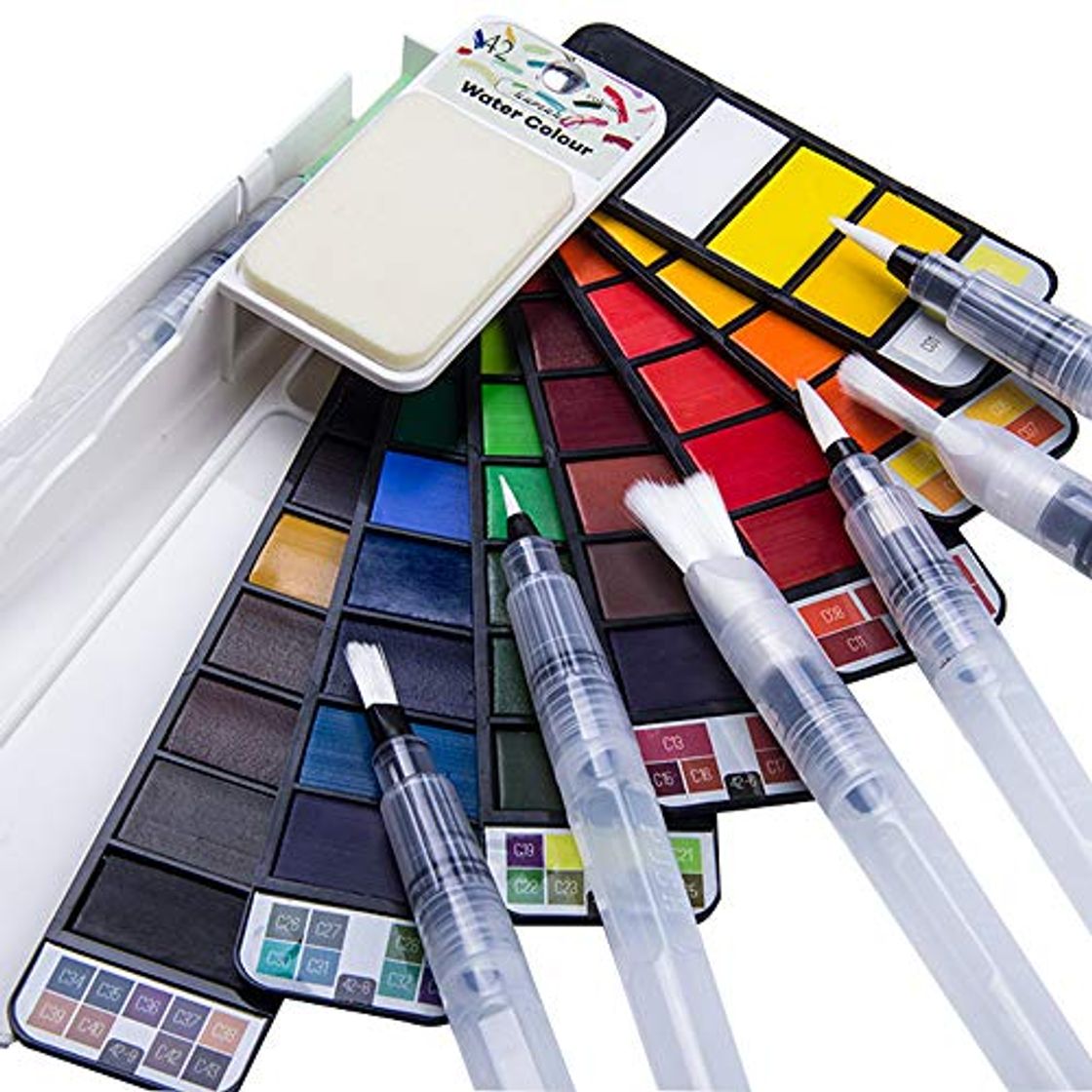 Productos Fuumuui Kit de Acuarela Pintura Acuarela de Arte 42 Colores Brillantes 6 Pincel de Acuarela Pintura de Acuarela Adecuada para Principiantes y Profesionales