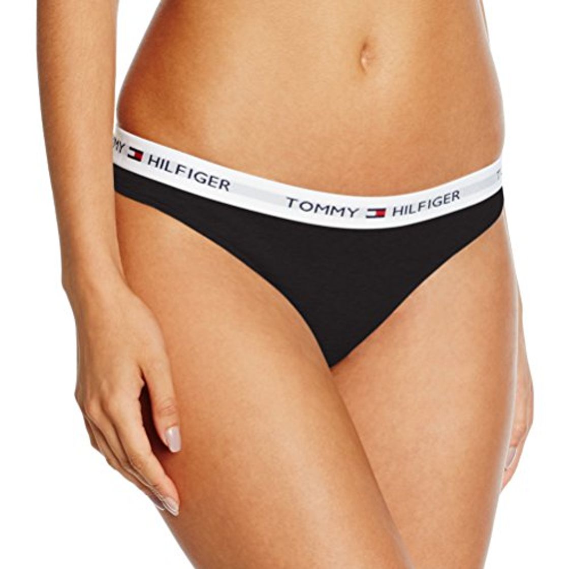 Moda Tommy Hilfiger Tanga de Algodón Cintura elástica con el Logo, Negro