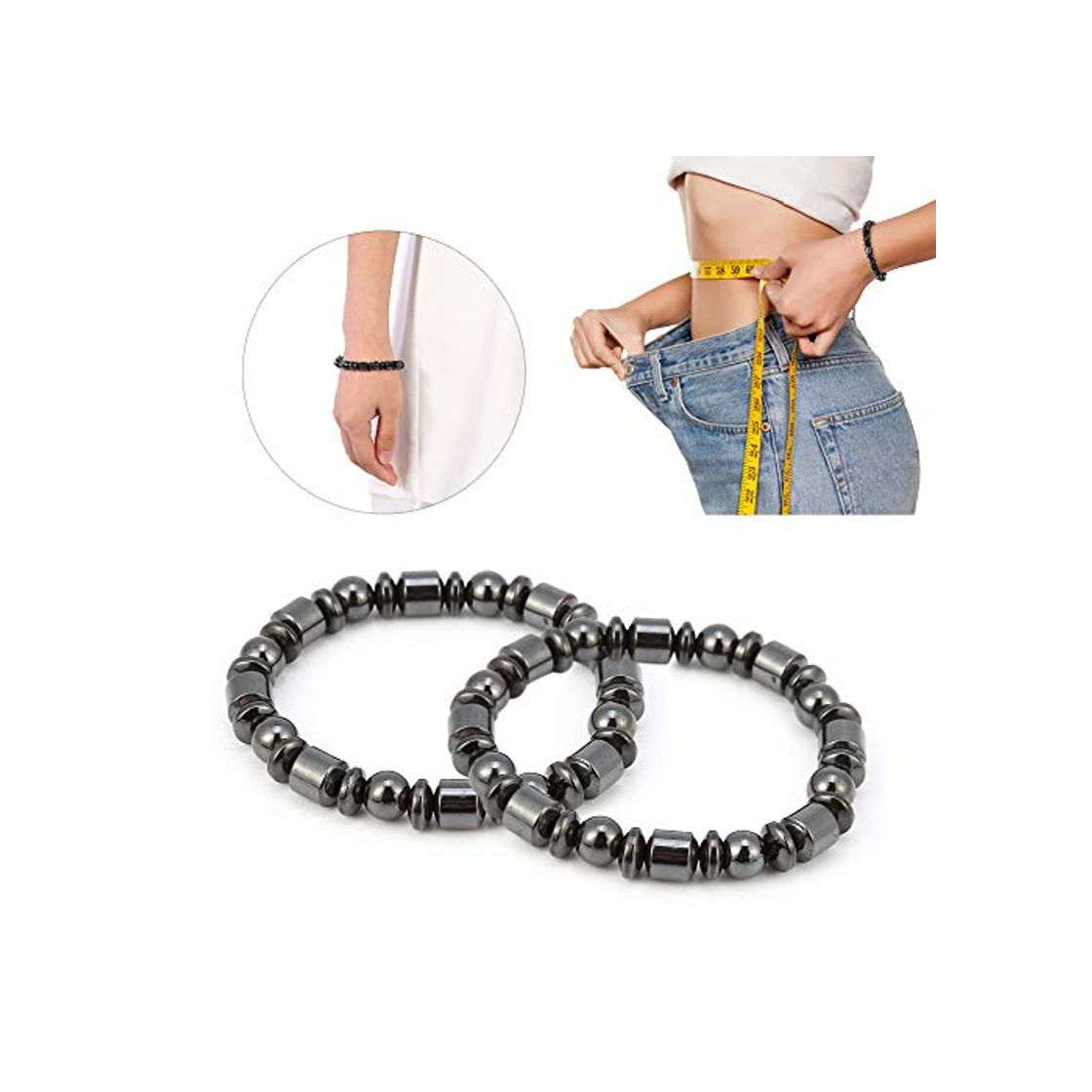 Producto Pulsera Magnética Adelgazante 2 piezas Pulsera de piedra con estilo unisex de pérdida de peso Pulsera magnética de cuidado de la salud Mujer Hombre Regalos para padres Amigos