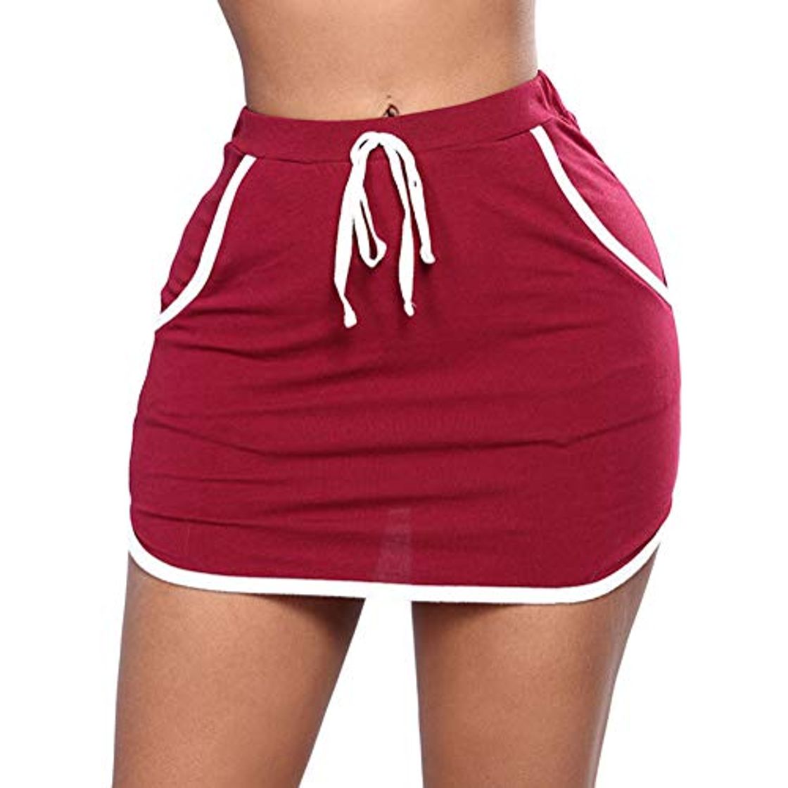 Moda Onsoyours Mujeres Moda Señora Cintura Elástica Verano Sólido hasta Rodilla Cómodos Pantalones Cortos Deportivos Pantalones Casuales Playa D Rojo D Rojo