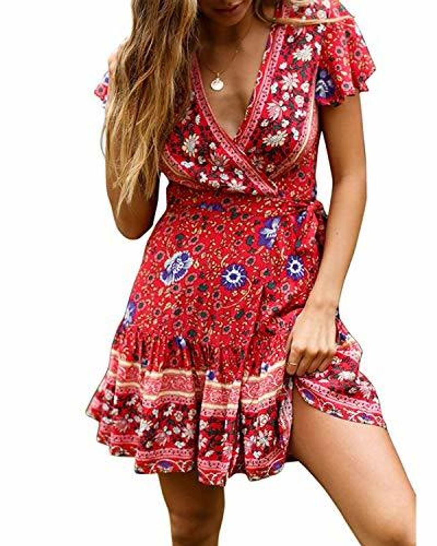 Social Abravo Mujer Vestido?Bohemio Corto Florales Nacional Verano Vestido Casual Magas Cortas Chic