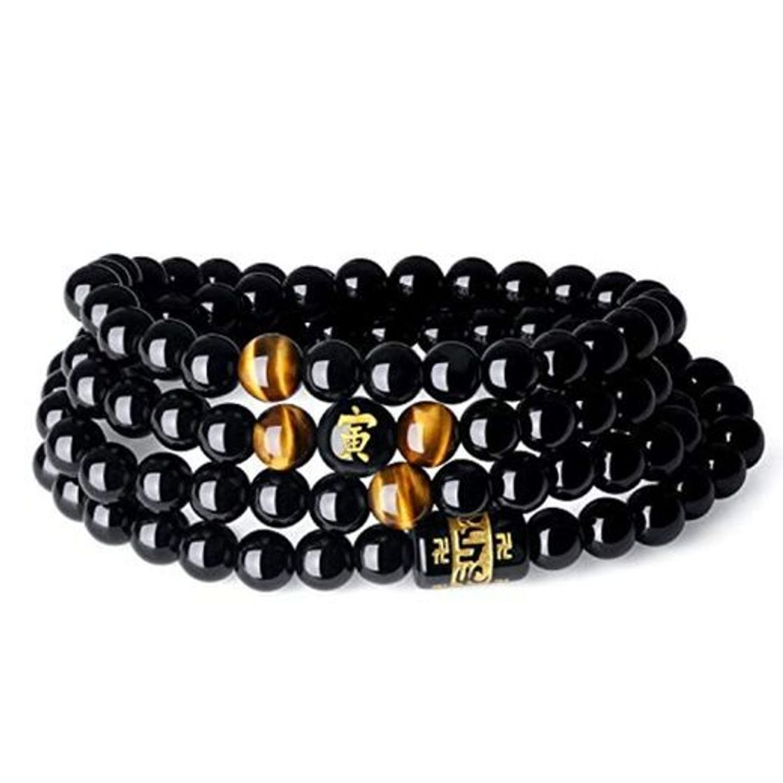 Productos COAI® Pulsera Collar de Ojo de Tigre Tibetano y Ónice Negra Mala