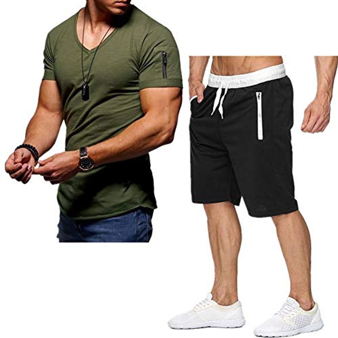 Fashion VANVENE - Conjunto de chándal casual para hombre, camisetas y pantalones cortos