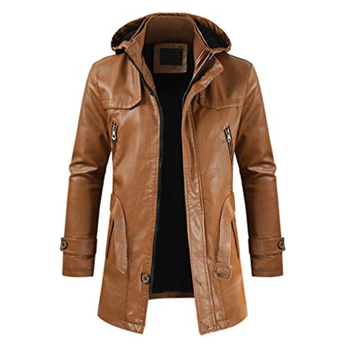 Social Xinantime Chaqueta Cuero PU para Hombre Capucha Removible Chaqueta de Motocicleta Biker de Cremallera de Manga Larga Moda Slim Elegante Cazadoras Cuero Abrigo de Invierno Caliente Chaqueta Capa Gruesa