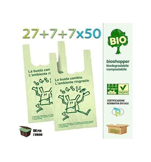 Palucart® - Caja con 500 bolsas de la compra biodegradables y compostables según