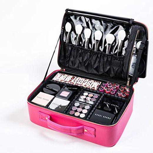[Gifts for Women] ROWNYEON PU Leather Makeup Bag Professional Makeup Organizers Bag