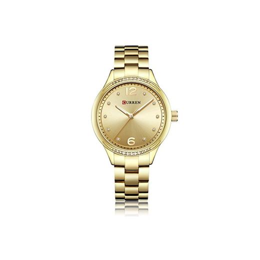 ZHANGZZ Hermoso Reloj Curren, Curren Luxury Women Watch Acero Inoxidable Oro Plata