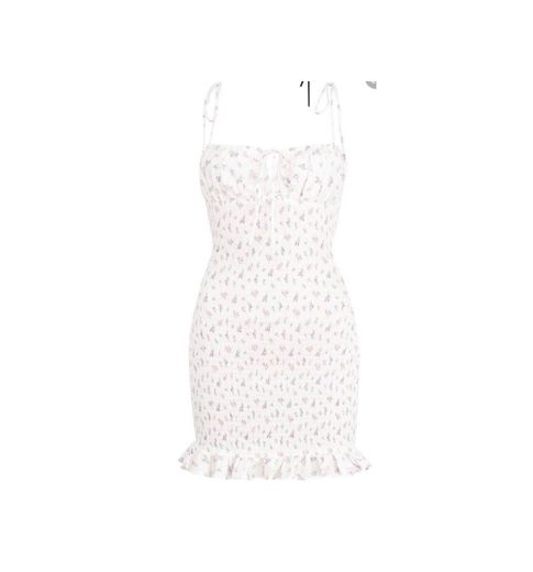 'Allie' White Floral Shirred Mini Dress 