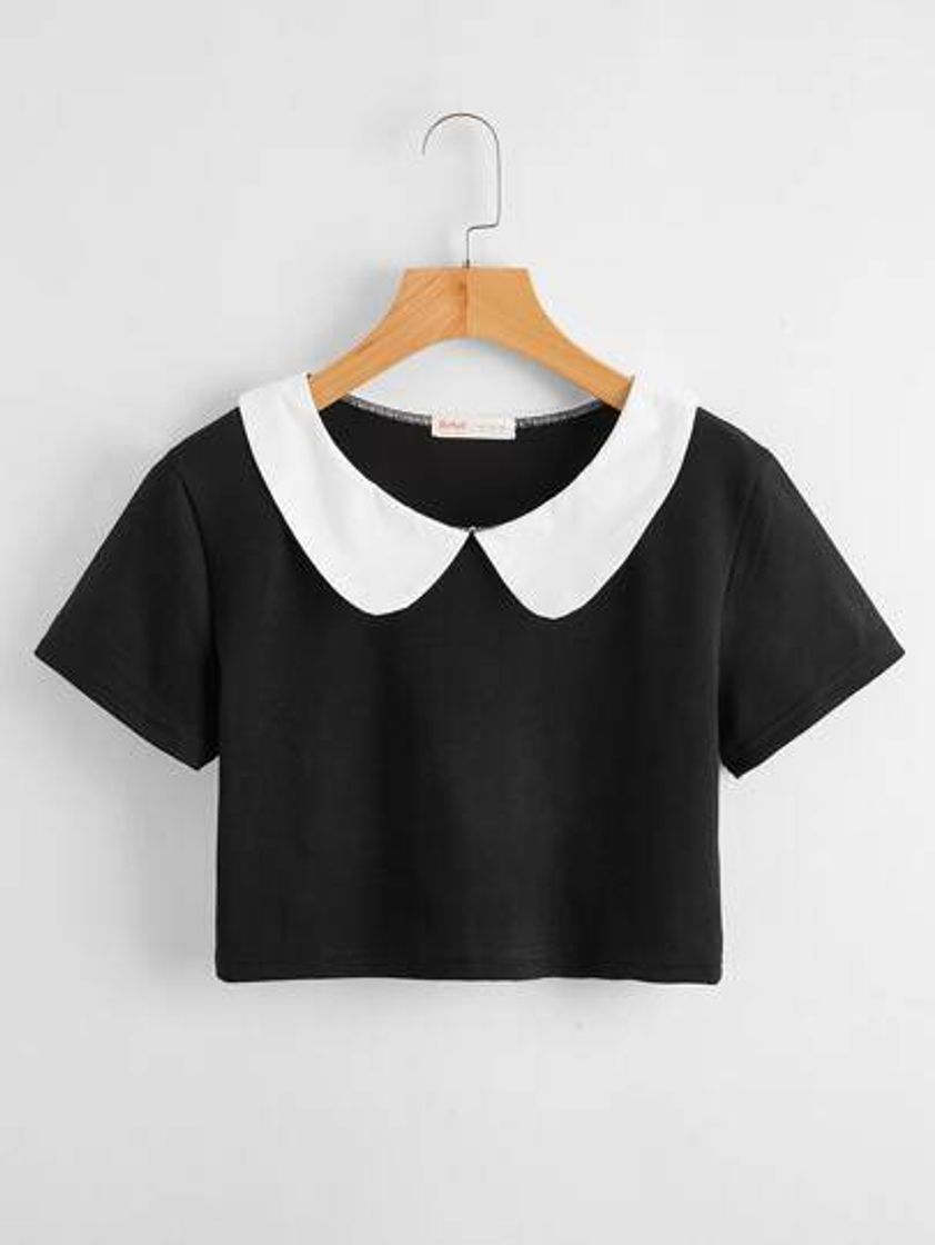 Moda Camiseta Collar Crop Contrast