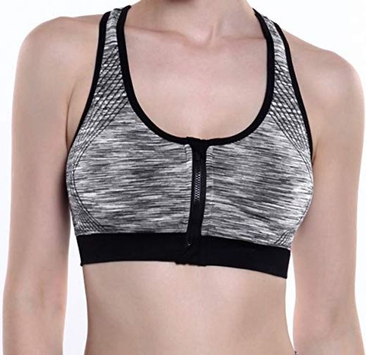 CHJM brasier deportivo con cremallera frontal para mujer Gris 2 M