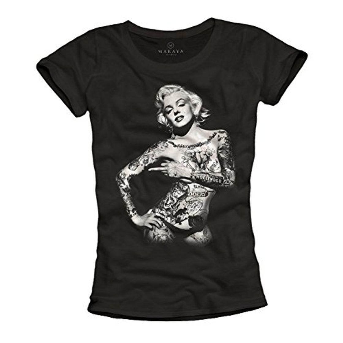 Fashion Camiseta Marilyn Monroe Tattoo Pin Up Mujer Negra S