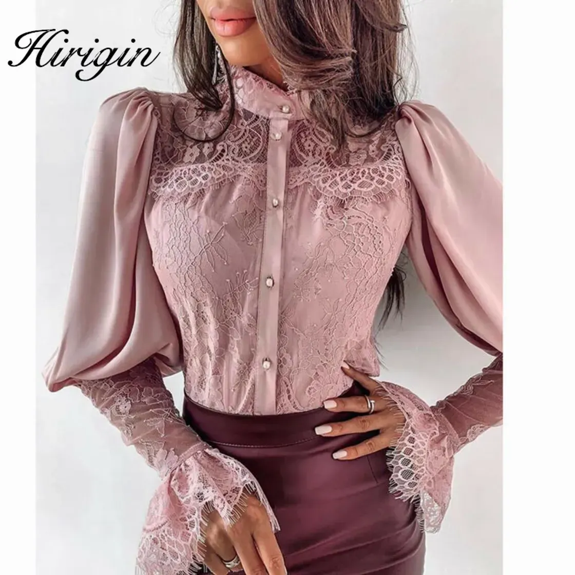 Fashion Lace Buttoned Blouse 