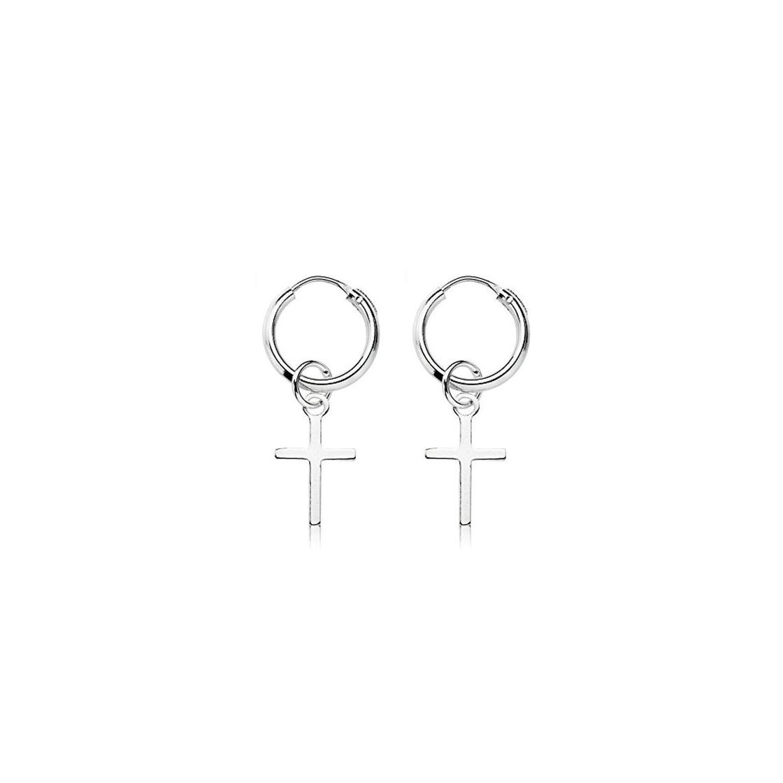 Moda Pendientes Cruz Plata, Pendientes Aro con Cruz para Hombre y Mujer, Pendientes