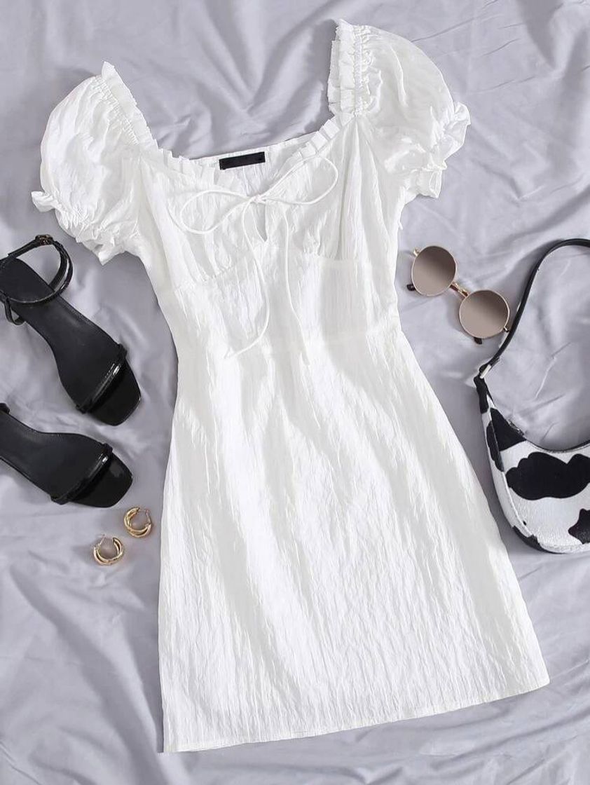 Moda Branco Corte Fora Simples Elegante Vestido|SHEIN

