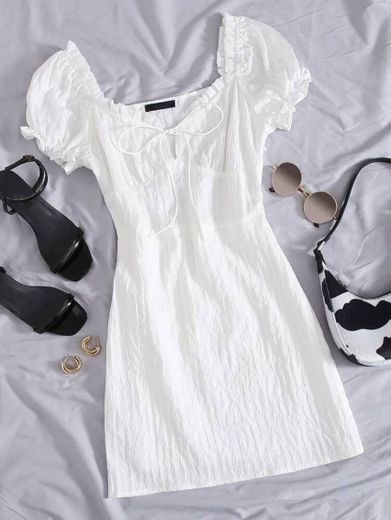 Branco Corte Fora Simples Elegante Vestido|SHEIN

