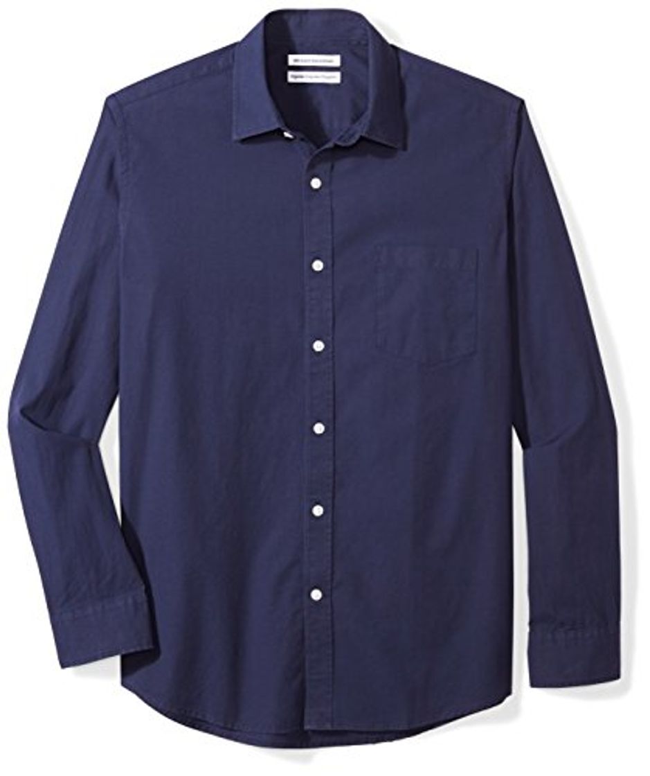 Social Amazon Essentials Long-Sleeve Solid Poplin Shirt Camisa, Azul