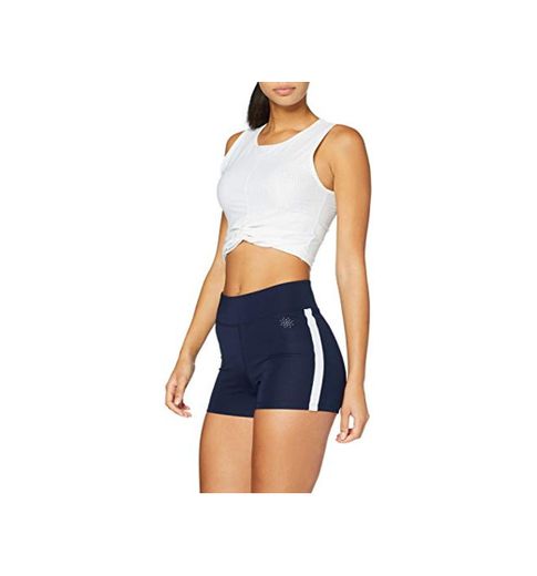Marca Amazon - AURIQUE Shorts de Deporte con Banda Lateral Mujer, Azul