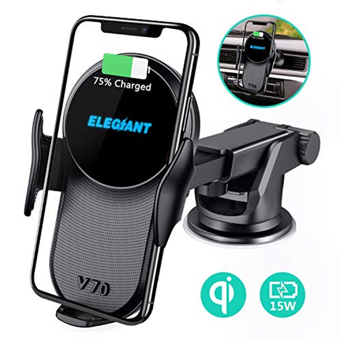 Product ELEGIANT Cargador Inalámbrico Rápido Coche 10W Qi con Soporte de Carga Inductivo