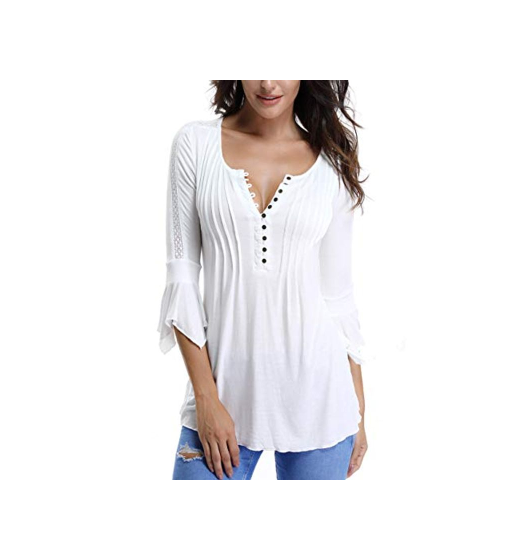 Social Blusas y Tops para Mujer con Mangas largas Off Camisa Encaje Acampanada