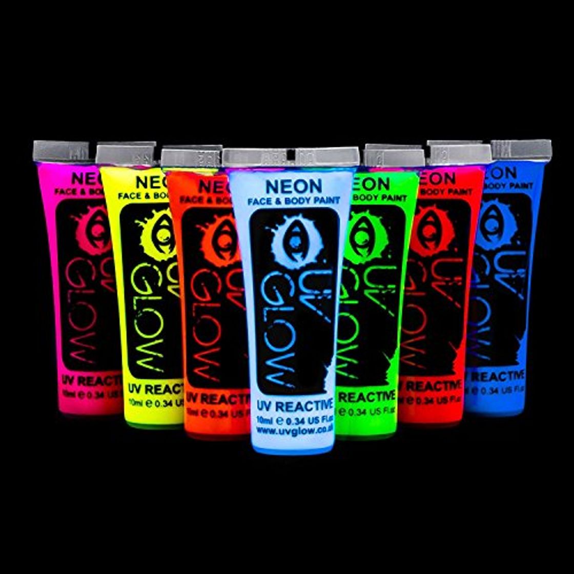 Social Pintura Corporal y Facial 10ml UV GLOW Conjunto De 7 Tubos Neón Fluorescente incandescente