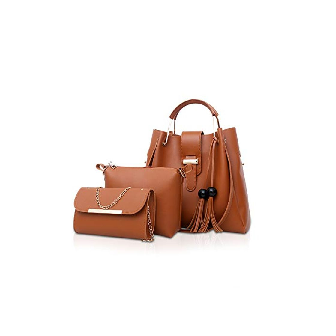 Social NICOLE & DORIS Bolsos de Mano para Mujer Bolsas de 3 Piezas Juego de Bolsos para Damas Bolsos con Cadena Bolsos con Asas Superiores Bolsos de Hombro marrón