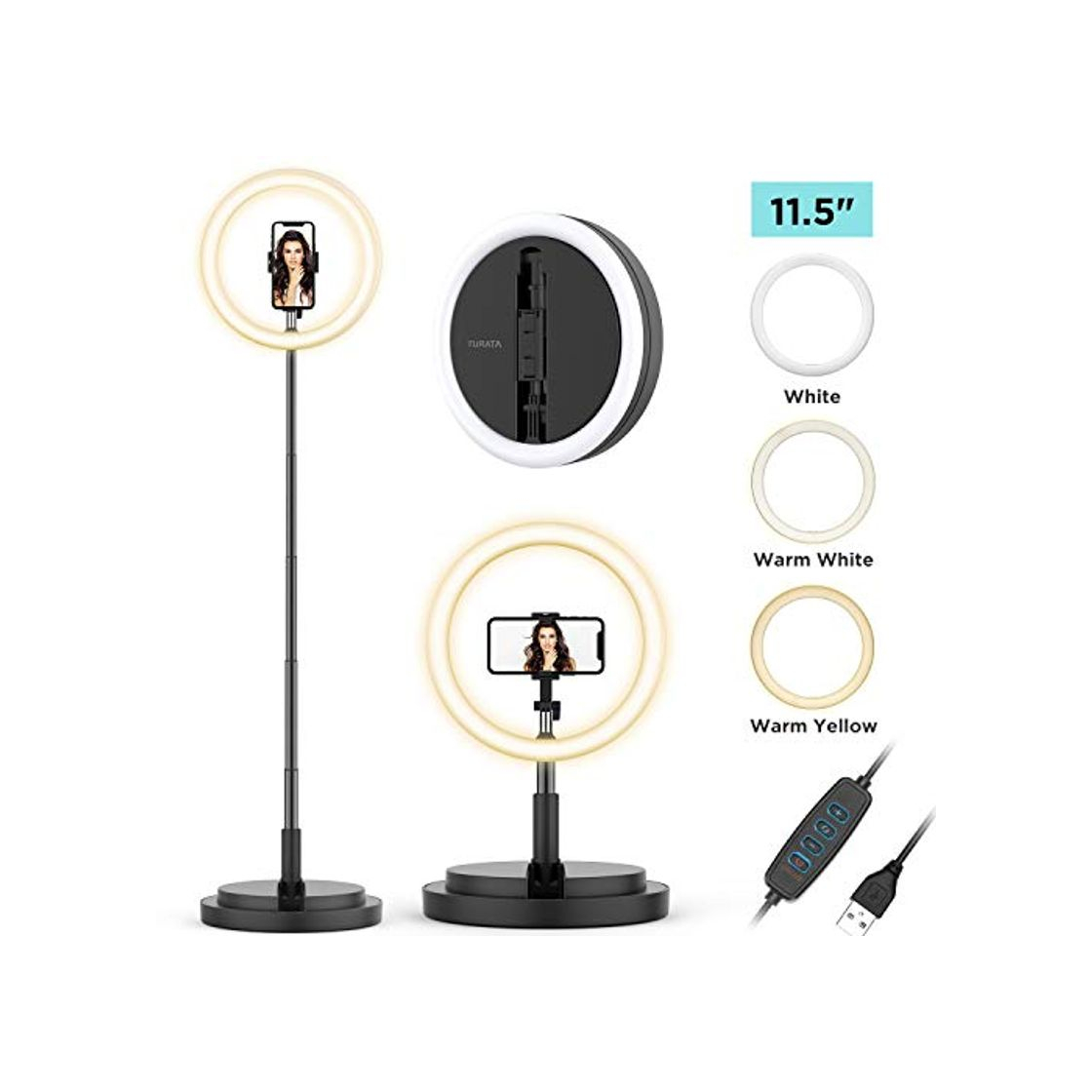 Product Luz de Anillo Selfie Plegable, TURATA Live Ring Light de 11.5 "Soporte