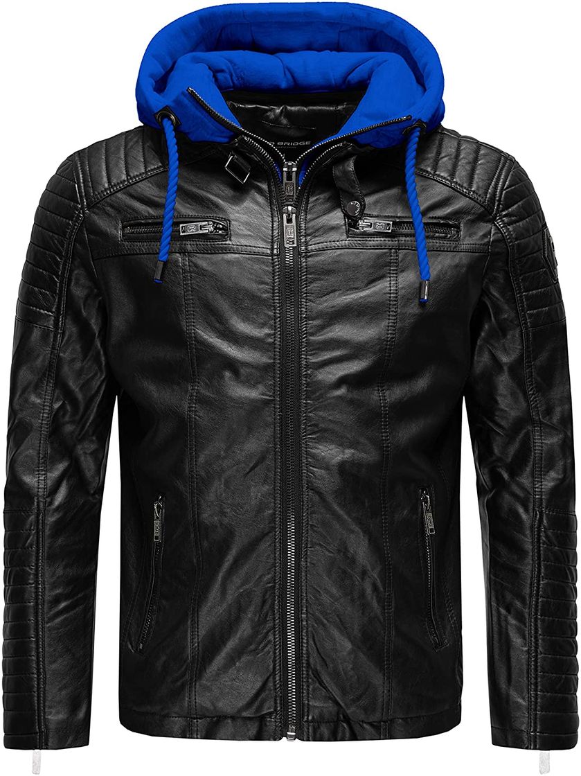 Moda Chaqueta Red Bridge de Hombre Cuero Sintético Casual y Jersey acolchonado con Capucha Negro