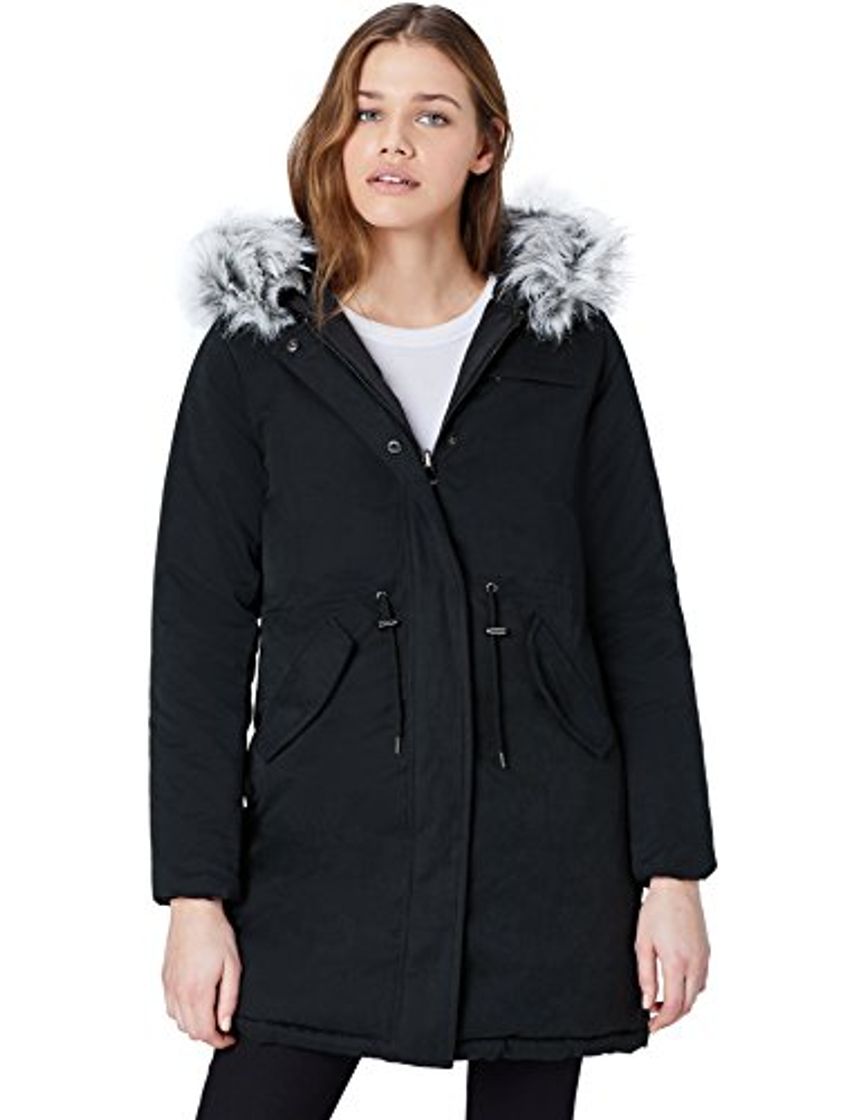 Moda Marca Amazon - find. Parka Reversible con Capucha Mujer, Negro