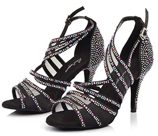 HOAPL Zapatos de Baile Latino para salón de Baile para Mujer Negro