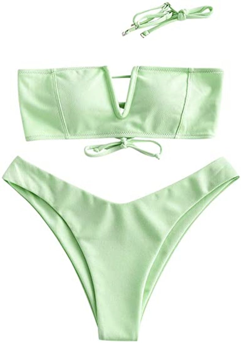 Fashion ZAFUL Bikini de corte alto para mujer con lazo