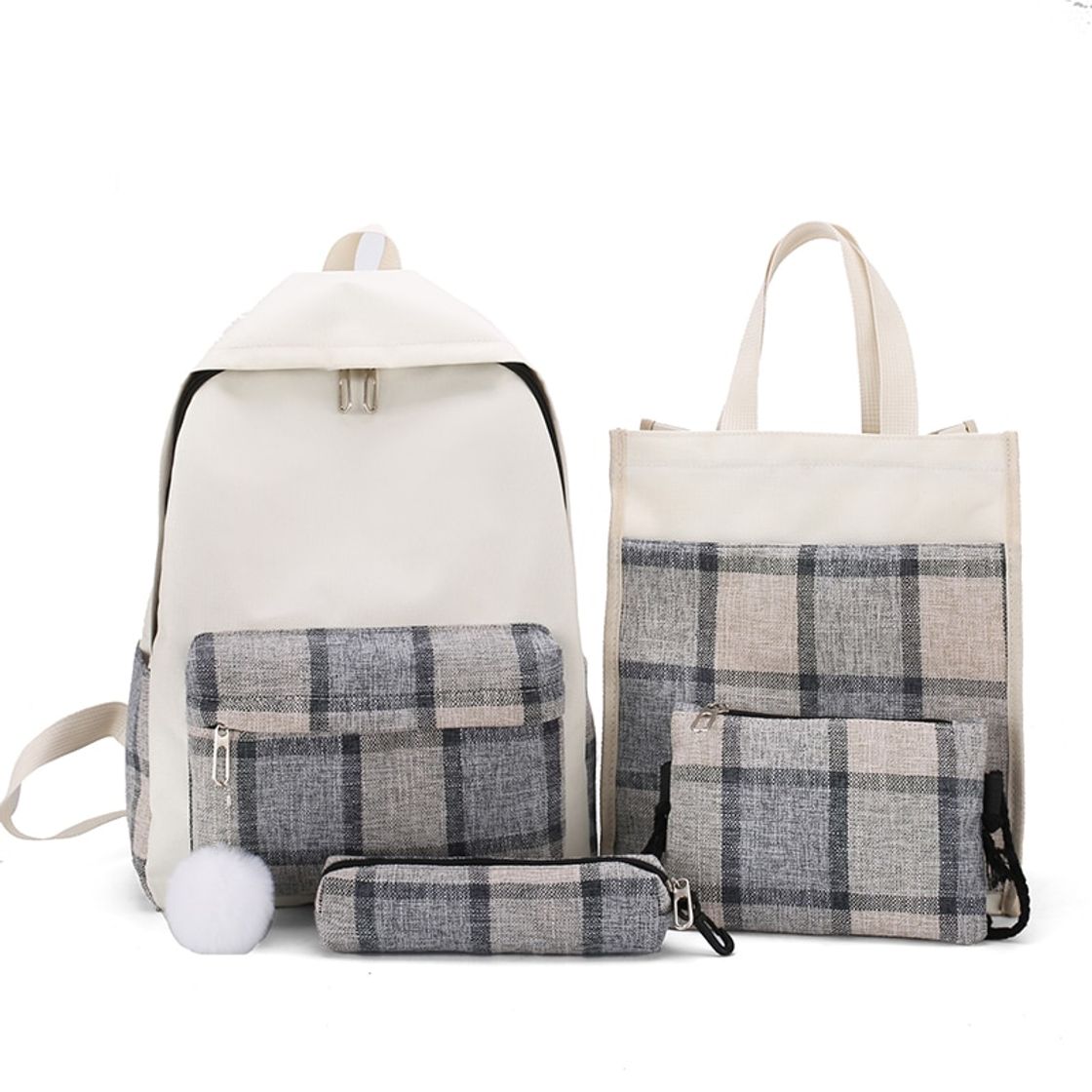 Fashion 4 Pcs Women's Backpack Set Simple Plaid Pattern Canvas Prepp